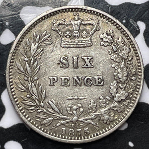 1875 Great Britain 6 Pence Sixpence Lot#D4073 Silver! Nice! Die#88