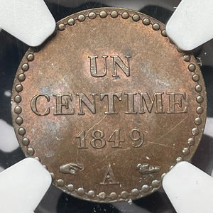 1849-A France 1 Centime NGC MS64BN Lot#G6056 Choice UNC!