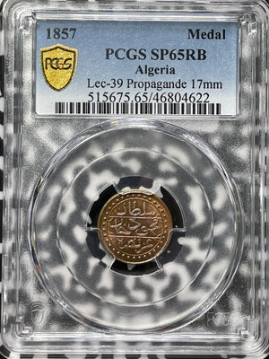 1857 Algeria 10 Asper PCGS SP65RB Lot#G4959 Gem BU! Solo Finest! Lec-39