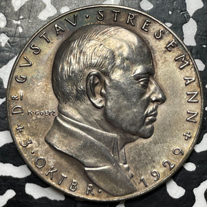 1929 Germany Gustav Stresemann Medal By Karl Goetz Lot#JM5605 Silver! 36mm