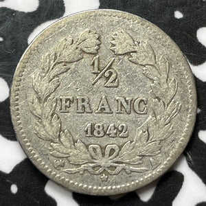 1842-*A France 1/2 Franc Half Franc Lot#D1407 Silver!