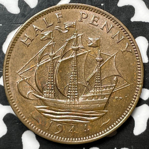 1944 Great Britain 1/2 Penny Half Penny Lot#D3221 Nice!