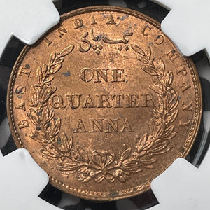 1858 India 1/4 Anna NGC MS64RB Lot#G6811 Choice UNC!