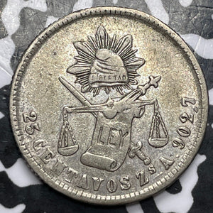 1874-Zs A Mexico 25 Centavos Lot#D4041 Silver!