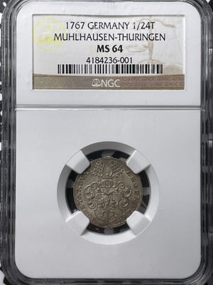 1767 Germany Muhlhausen-Thuringen 1/24 Thaler NGC MS64 Lot#G6254 Silver!