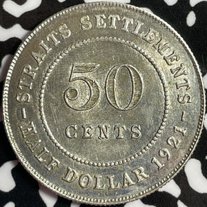 1921 Straits Settlements 50 Cents Lot#D5085 Silver! Nice!