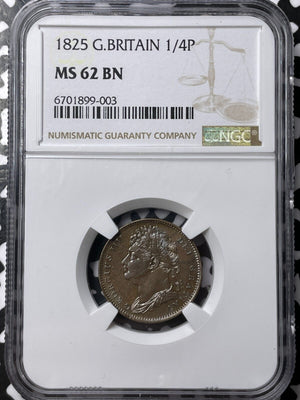 1825 Great Britain Farthing NGC MS62BN Lot#G6519 Nice UNC!