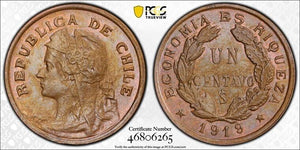 1919-S Chile 1 Centavo PCGS MS64BN Lot#G4569-B Choice UNC!
