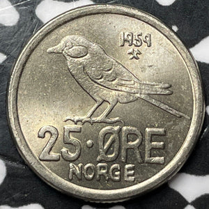 1959 Norway 25 Ore Lot#D5268 High Grade! Beautiful!
