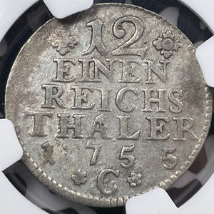 1755-C Germany Prussia 1/12 Thaler NGC XF40 Lot#G6332 Silver! KM#251 Better Date