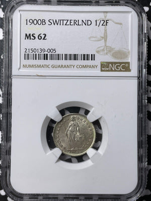 1900-B Switzerland 1/2 Franc NGC MS62 Lot#G6839 Silver! Nice UNC!