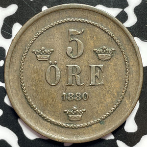 1880 Sweden 5 Ore Lot#M5495