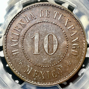 (c.1890) Mexico Hacienda De Tuxpango 10 Centavos Token PCGS MS63BN Lot#G4403