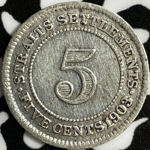 1908 Straits Settlements 5 Cents Lot#D4831 Silver!