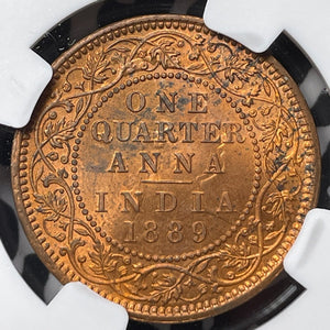 1889 India 1/4 Anna NGC MS64RB Lot#G6816 Choice UNC!
