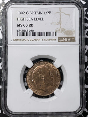 1902 Great Britain 1/2 Penny NGC MS63RB Lot#G5397 Choice UNC! High Sea Level