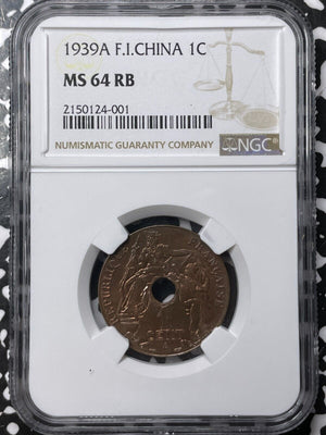 1939-A French Indo-China 1 Centime NGC MS64RB Lot#G6817 Choice UNC!