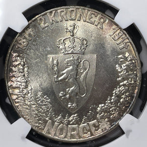 1914 Norway 2 Kroner NGC MS63 Lot#G6546 Silver! Choice UNC!
