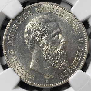 1888-A Germany Prussia 2 Mark NGC MS62 Lot#G6834 Silver! Nice UNC!