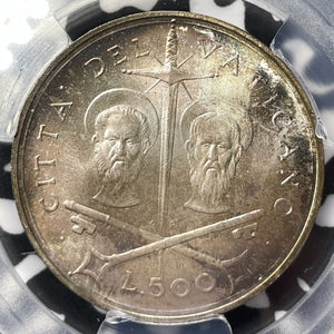 (1967) Vatican City 500 Lire PCGS MS66 Lot#G5623 Silver! Beautiful Toning! KM#99