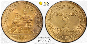 1923 France 2 Francs PCGS MS65 Lot#G4455 Gem BU! Gad-533, F-267
