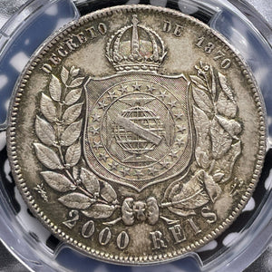 1889 Brazil 2000 Reis PCGS MS62 Lot#G5118 Silver! Nice UNC!