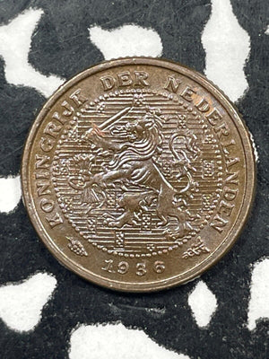 1936 Netherlands Half Cent 1/2 Cent Lot#M0997 High Grade! Beautiful!