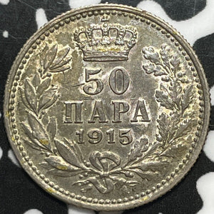 1915 Serbia 50 Para Lot#M7273 Silver! Nice!