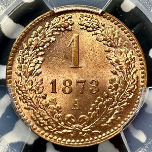 1873-A Austria 1 Kreuzer PCGS MS65RD Lot#G4447 Gem BU!