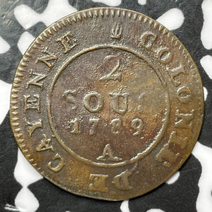 1789-A French Guiana 2 Sous Lot#M9222 Nice!