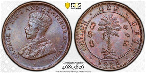 1925 Ceylon 1 Cent PCGS MS64BN Lot#G4932 Choice UNC!