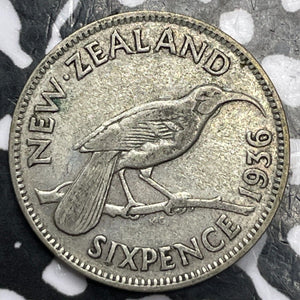 1936 New Zealand 6 Pence Sixpence Lot#D3687 Silver!