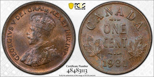 1931 Canada Small Cent PCGS MS64BN Lot#G5809 Choice UNC!