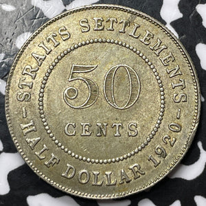 1920 Straits Settlements 50 Cents Lot#D5303 Silver! Nice!