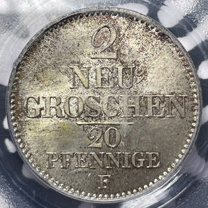 1854-F Germany Saxony 2 Groschen PCGS MS64 Lot#G6215 Silver! Beautiful Toning!