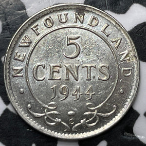 1944-C Newfoundland 5 Cents Lot#D3533 Silver! High Grade! Beautiful!