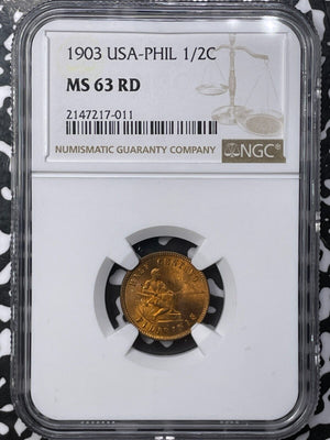 1903 U.S. Philippines 1/2 Centavo NGC MS63RD Lot#G6035 Choice UNC!