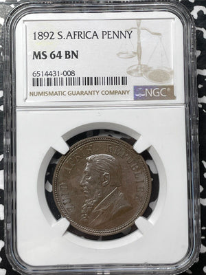 1892 South Africa 1 Penny NGC MS64BN Lot#G4666 Nice UNC!
