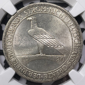 1930-A Germany Rhineland 3 Mark NGC MS63 Lot#G6027 Silver! Choice UNC!