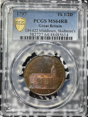 1797 G.B. Middlesex Skidmore's 1/2 Penny Conder Token PCGS MS64RB Lot#G5905