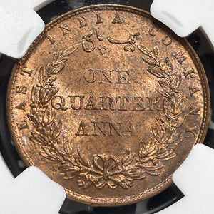 1858 India 1/4 Anna NGC MS64RB Lot#G6628 Choice UNC!