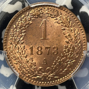 1873-A Austria 1 Kreuzer PCGS MS64RD Lot#G4620 Choice UNC!