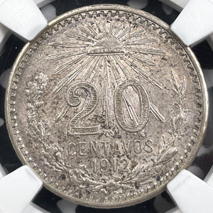 1912-M Mexico 20 Centavos NGC MS63 Lot#G4652 Silver! Choice UNC! Key Date!