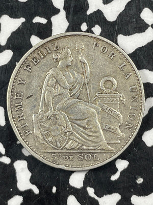 1910 Peru 1/5 Sol Lot#M2156 Silver!