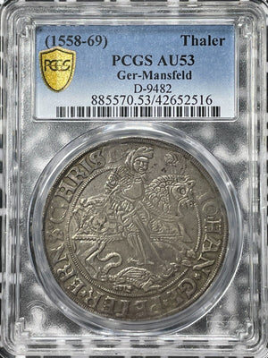 (1558-1569) Germany Mansfeld 1 Thaler PCGS AU53 Lot#G6205 Large Silver! D-9482