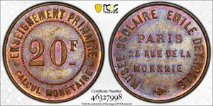U/D France Paris Emile Deyrolle 20 Centimes Token PCGS SP63BN Lot#G4405