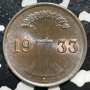 1933-A Germany 1 Pfennig Lot#V9961 High Grade! Beautiful!