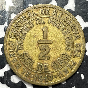 1947 Peru 1/2 Sol (3 Available) (1 Coin Only)