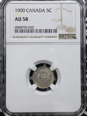 1900 Canada 5 Cents NGC AU58 Lot#G6553 Silver!