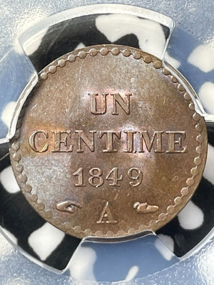 1849-A France 1 Centime PCGS MS64BN Lot#G5797 Choice UNC! Gad-84, F-101.